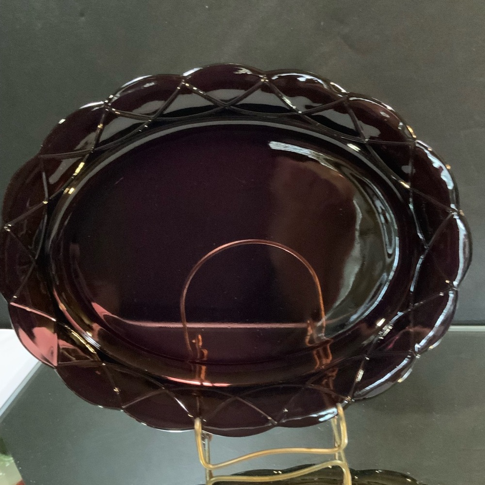 *.   Vintage Hazel Atlas Oval Platter Newport Hairpin Amethyst Purple Glass #62